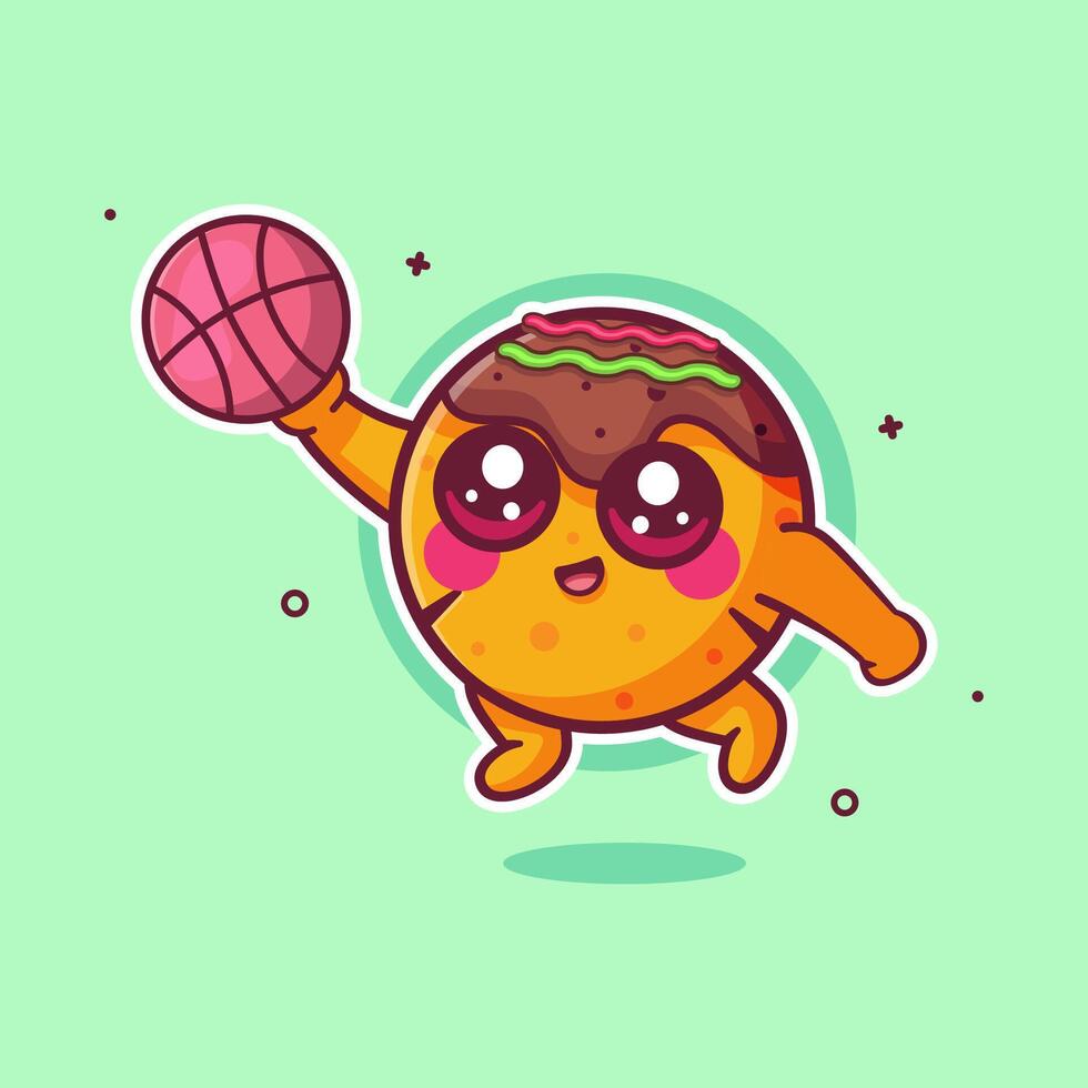 funny takoyaki food character mascot playing basketball isolated cartoon vector