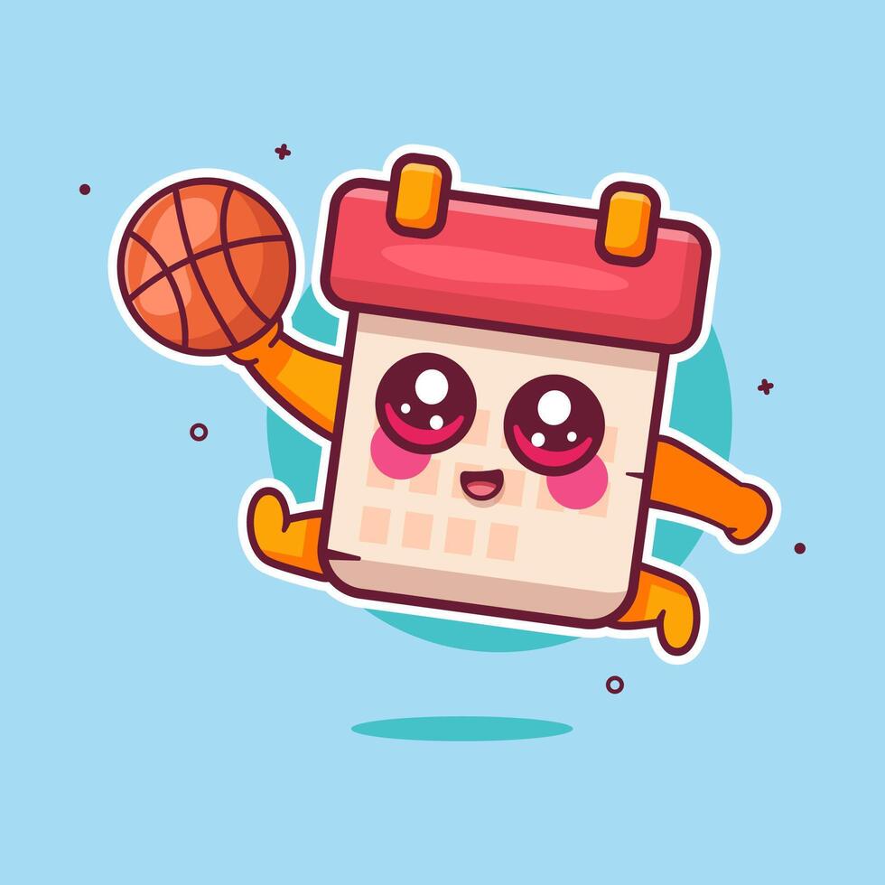 happy calendar character mascot playing basketball isolated cartoon vector