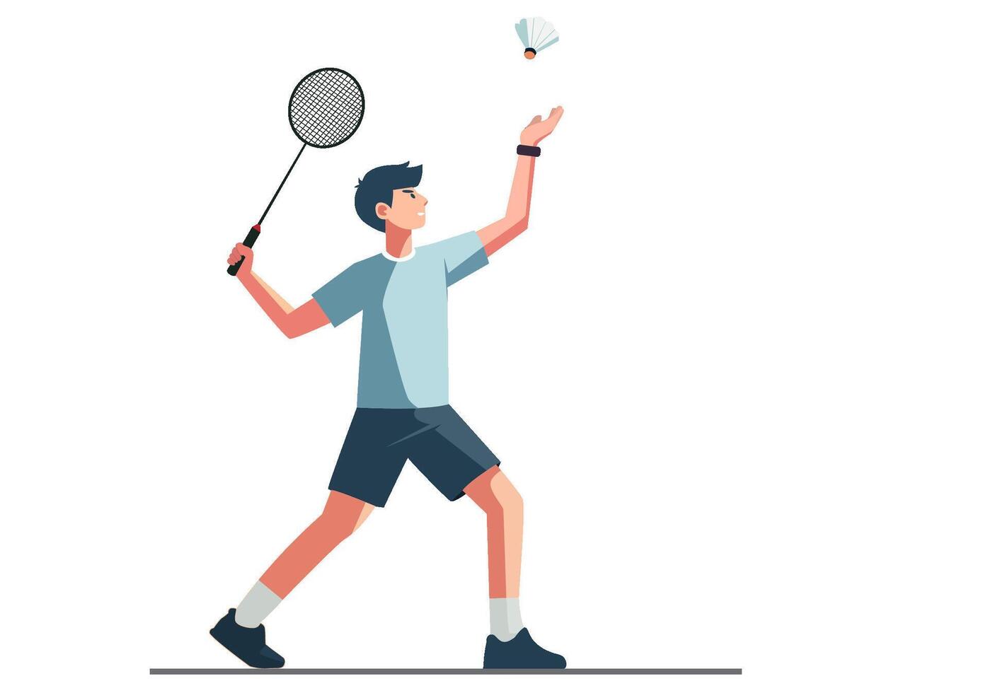 A young man throws a shuttlecock to start a game of badminton. vector