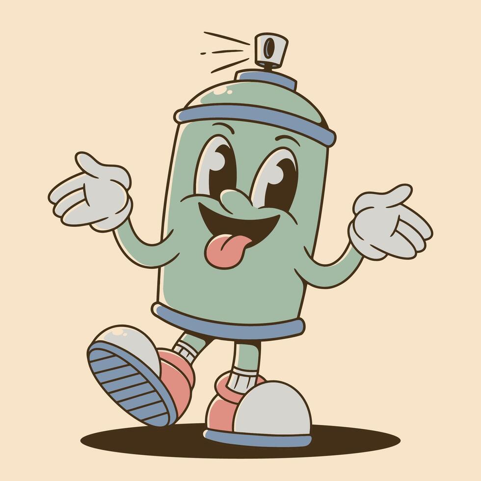 Retro spray paint character in green pastel colors, happy face vector