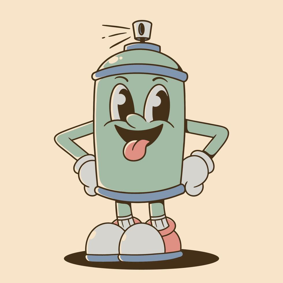 Hands on hips Retro spray paint character in green pastel colors, happy face vector