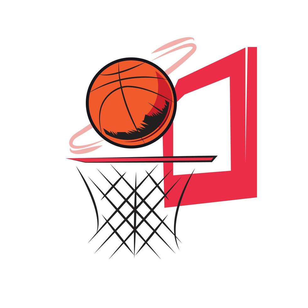 Dynamic Basketball Score Hoop and Ball in Action vector