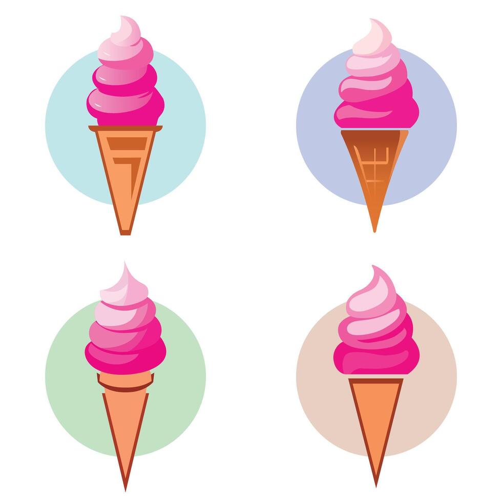 Pink Ice Cream Cone Logo Set - Sweet Dessert Icon Collection vector