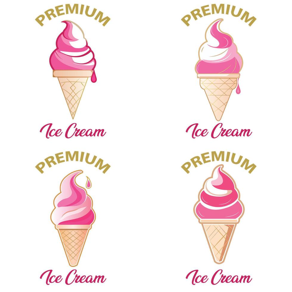Premium Pink Ice Cream Cone Logo Collection - Dessert Icon Set for Branding vector