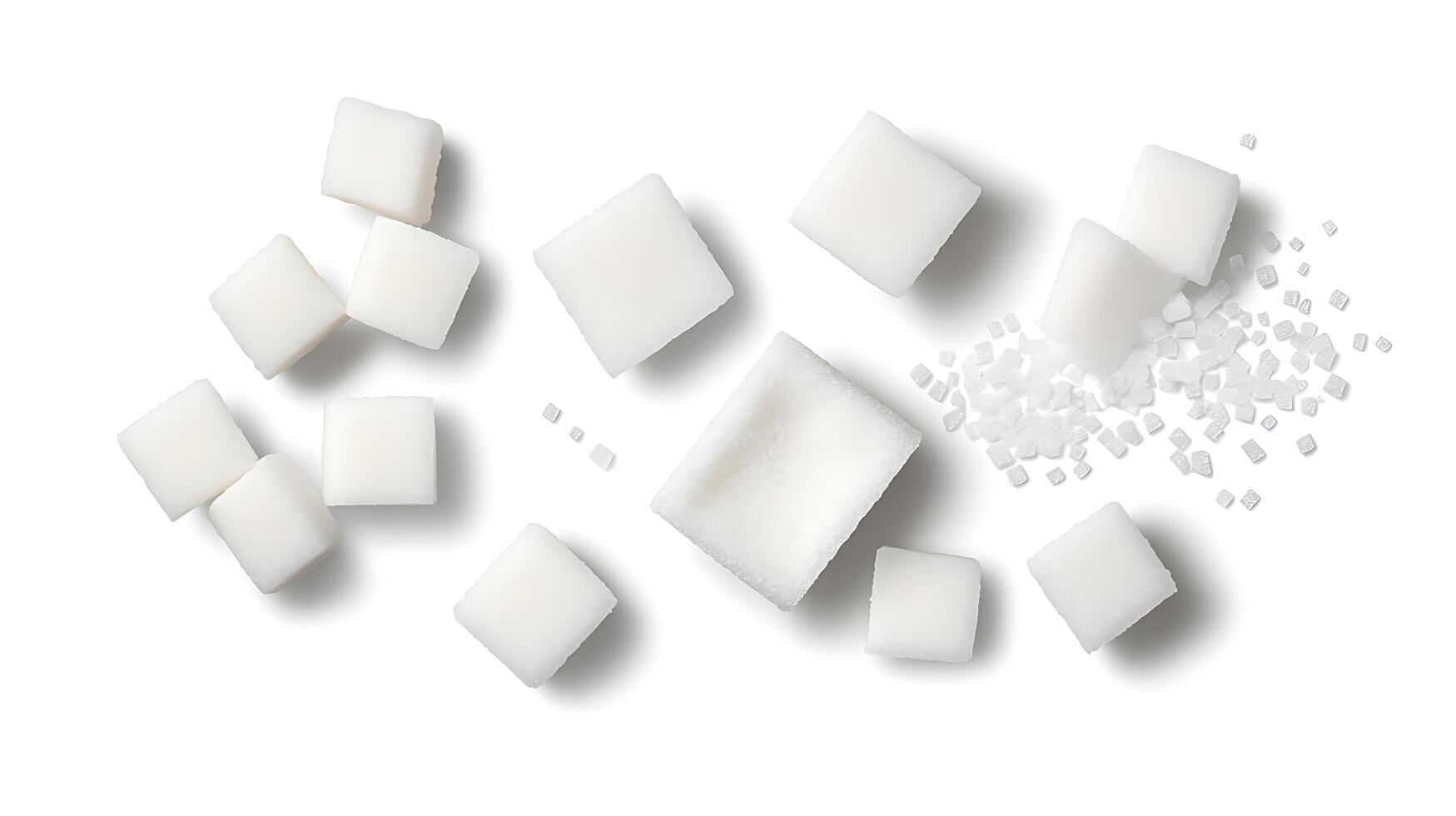 Sugar cubes and sugar cubes on a white surface photo