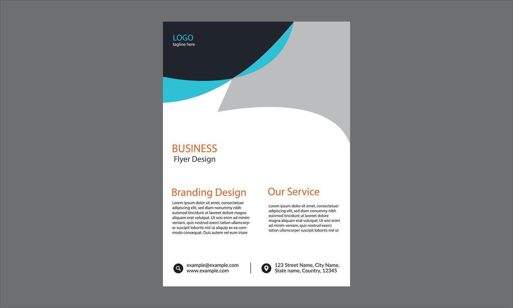 This business flyer design features a sleek, modern, and professional aesthetic with a minimalist geometric layout. vector
