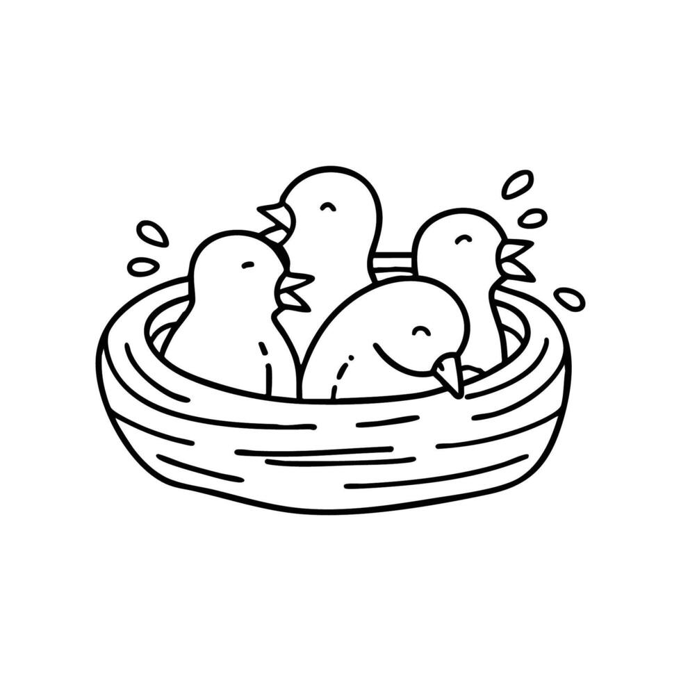Hungry baby birds in a nest waiting for their mother to feed them vector