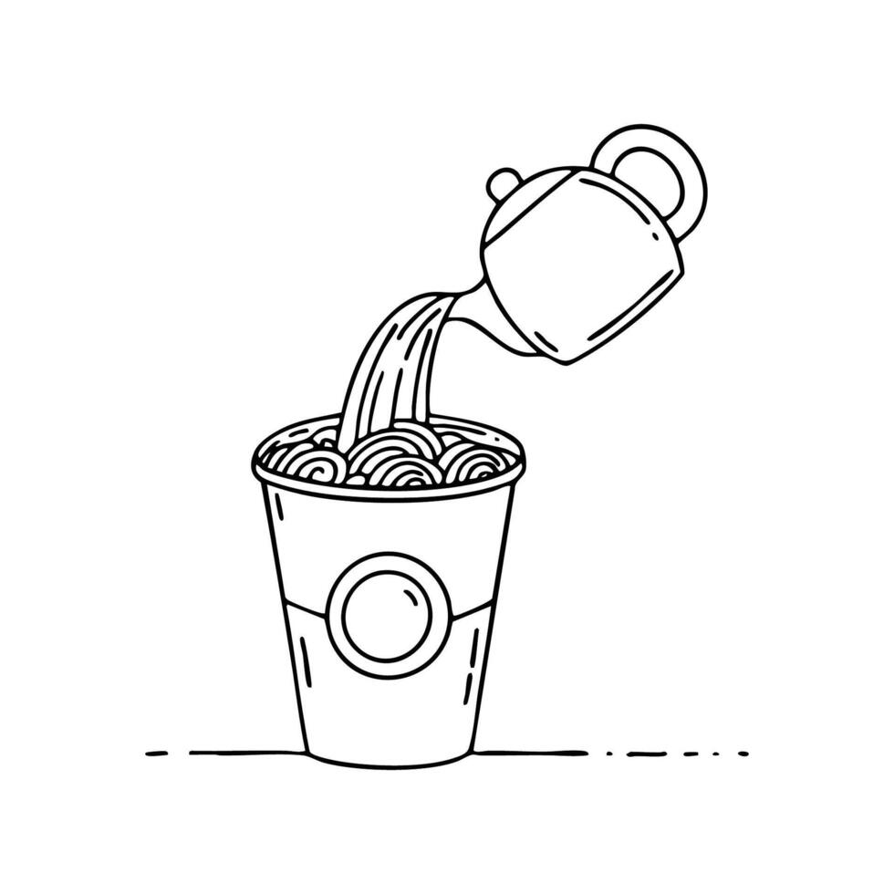 A cup of instant noodles with hot water being poured in vector