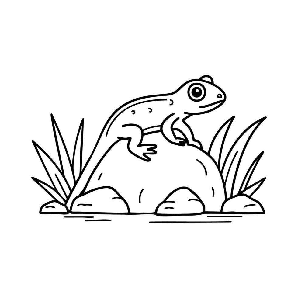 A small newt crawling on a mossy rock vector