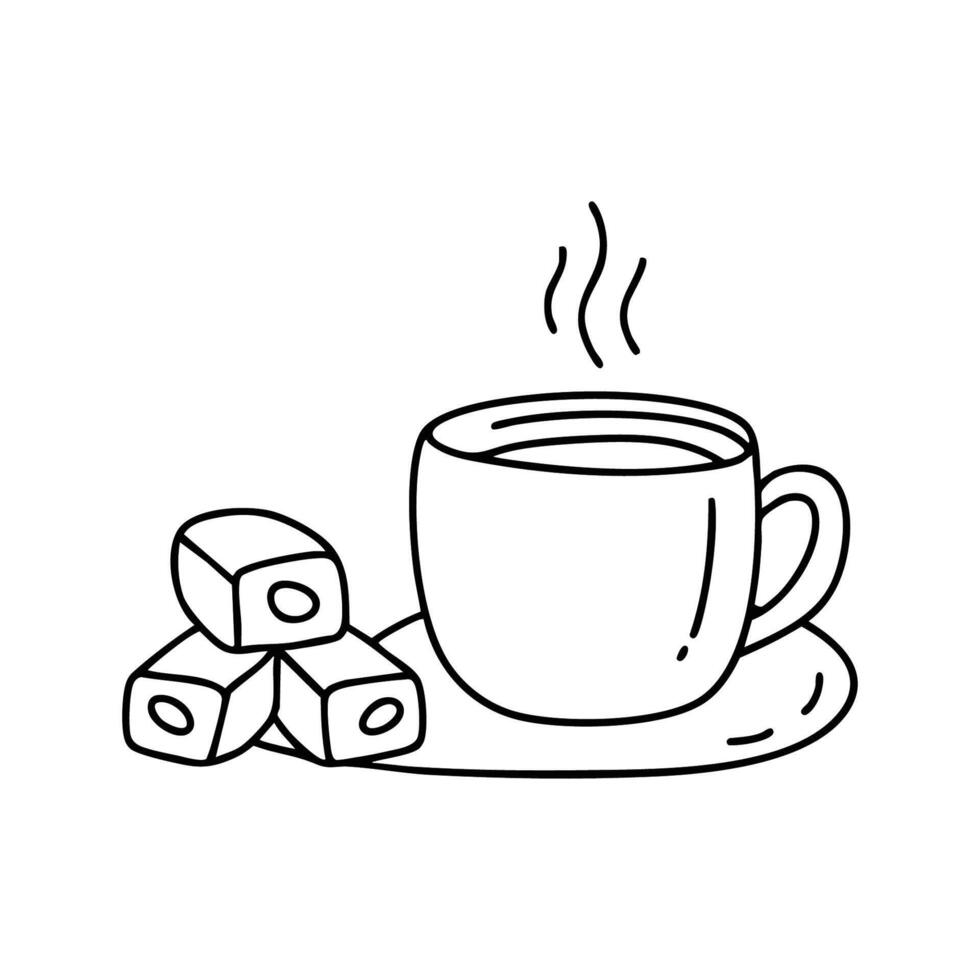 A cup of coffee beside Nougat bars stacked neatly vector