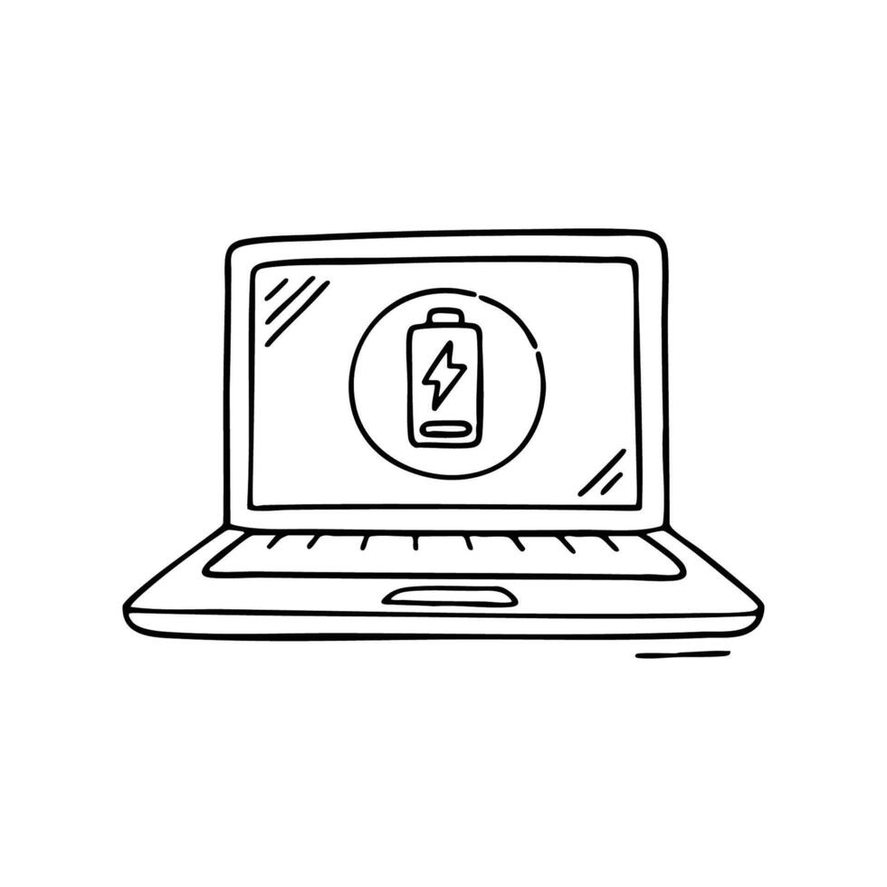 A laptop showing a notification about low battery vector