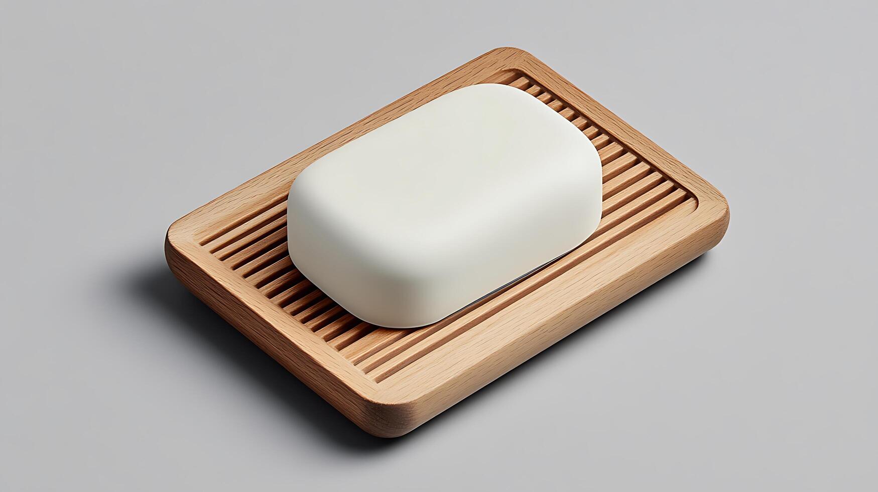 A soap bar on a wooden tray with a wooden handle photo