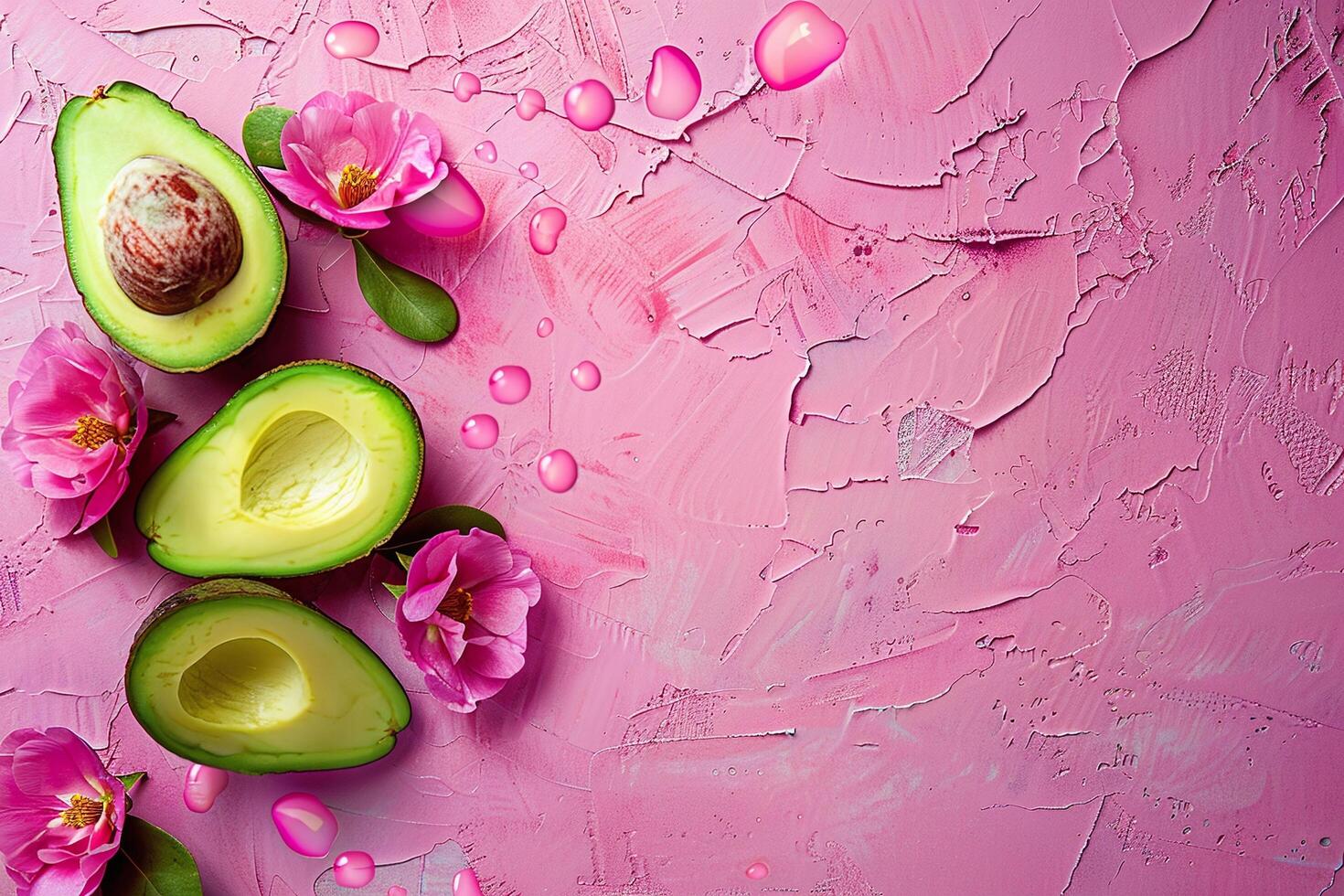 avocado fruit halves with water drop background pink texture no photo