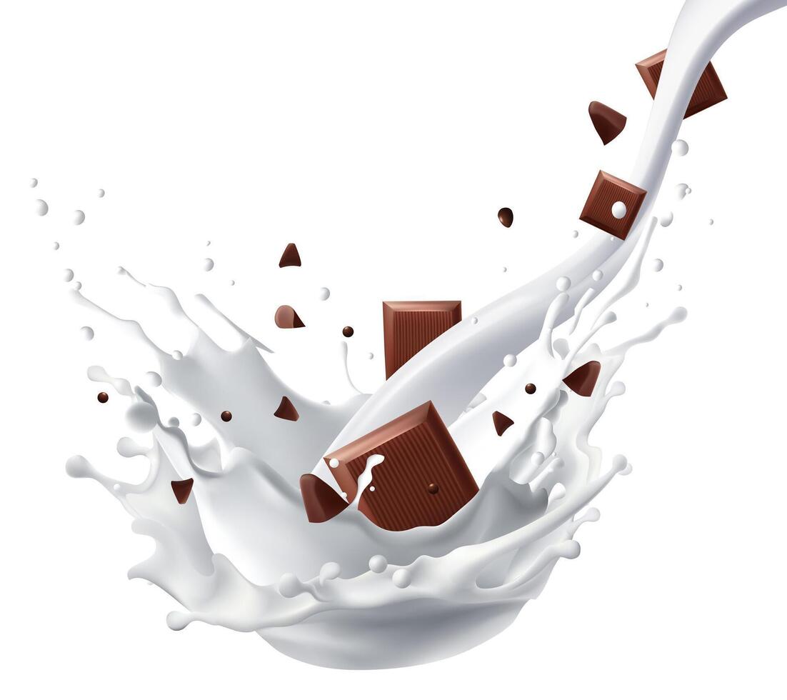 chocolate bar with milk splashes on a white background Realistic Mesh gradient wes vector