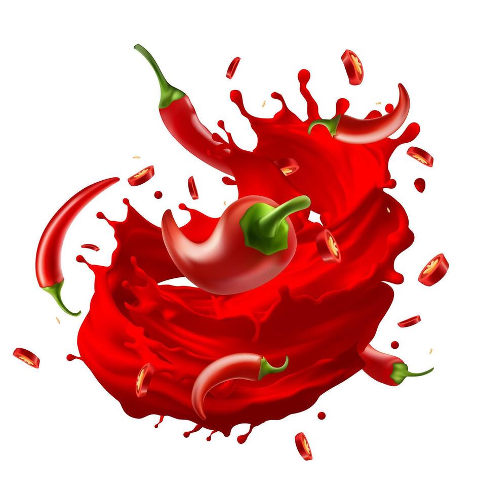 dripping hot chili sauce. of bottle of chili sauce in realistic style. vector