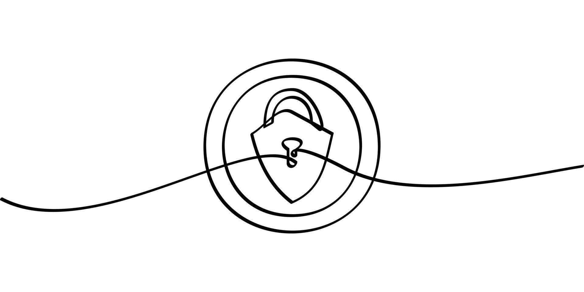 continuous line drawing cyber security symbol. abstract line art illustration vector