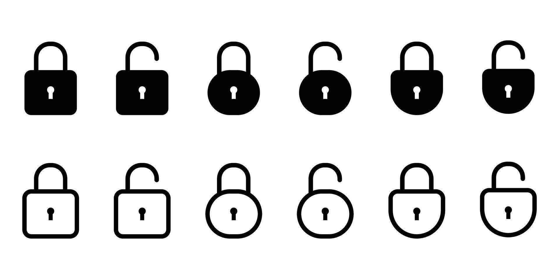 Lock icon set. Padlock open and closed. Locked and unlocked icon. Security symbol. vector