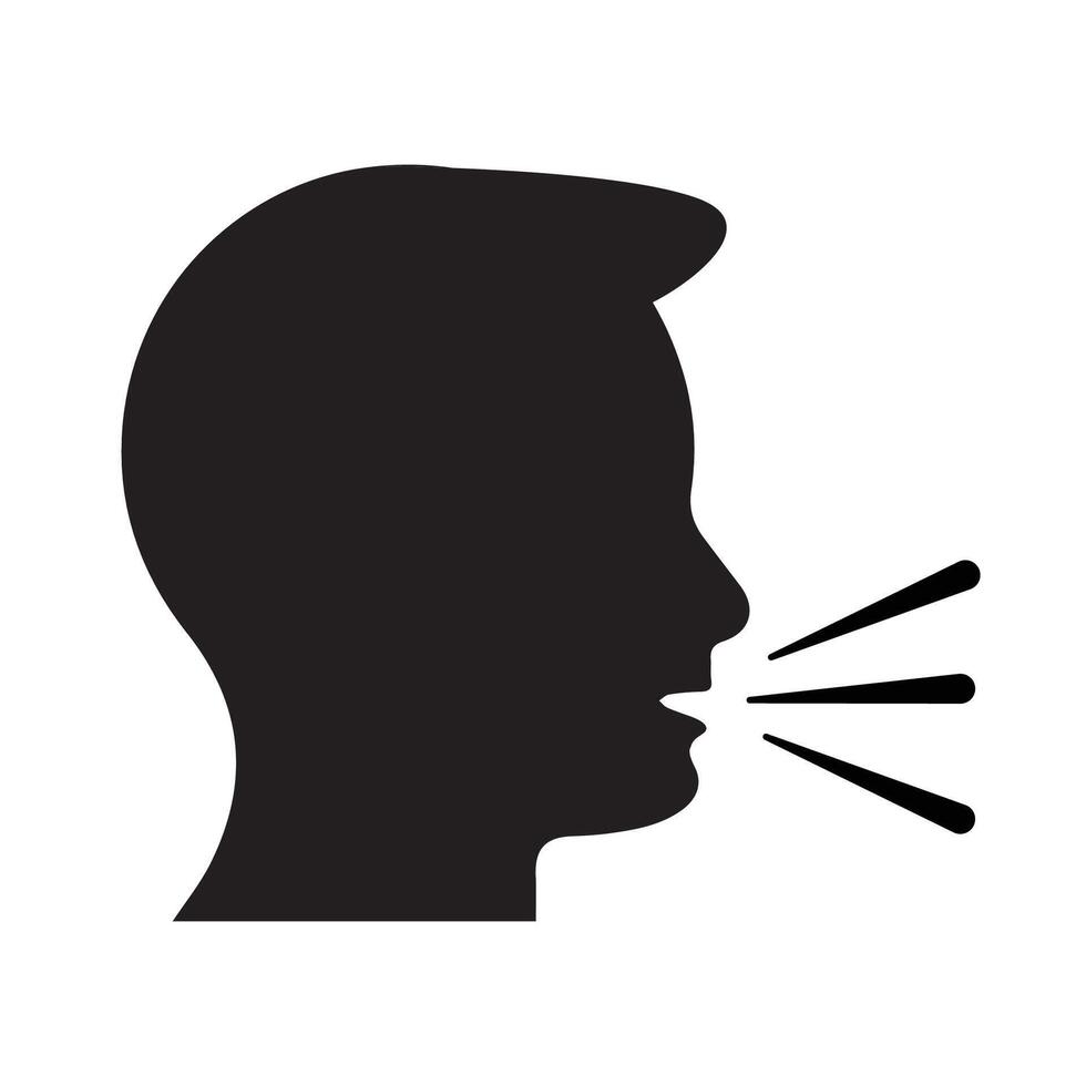 Speak icon, talk or talking person sign, speech icon for interview, interact and talks controls, man with open mouth vector