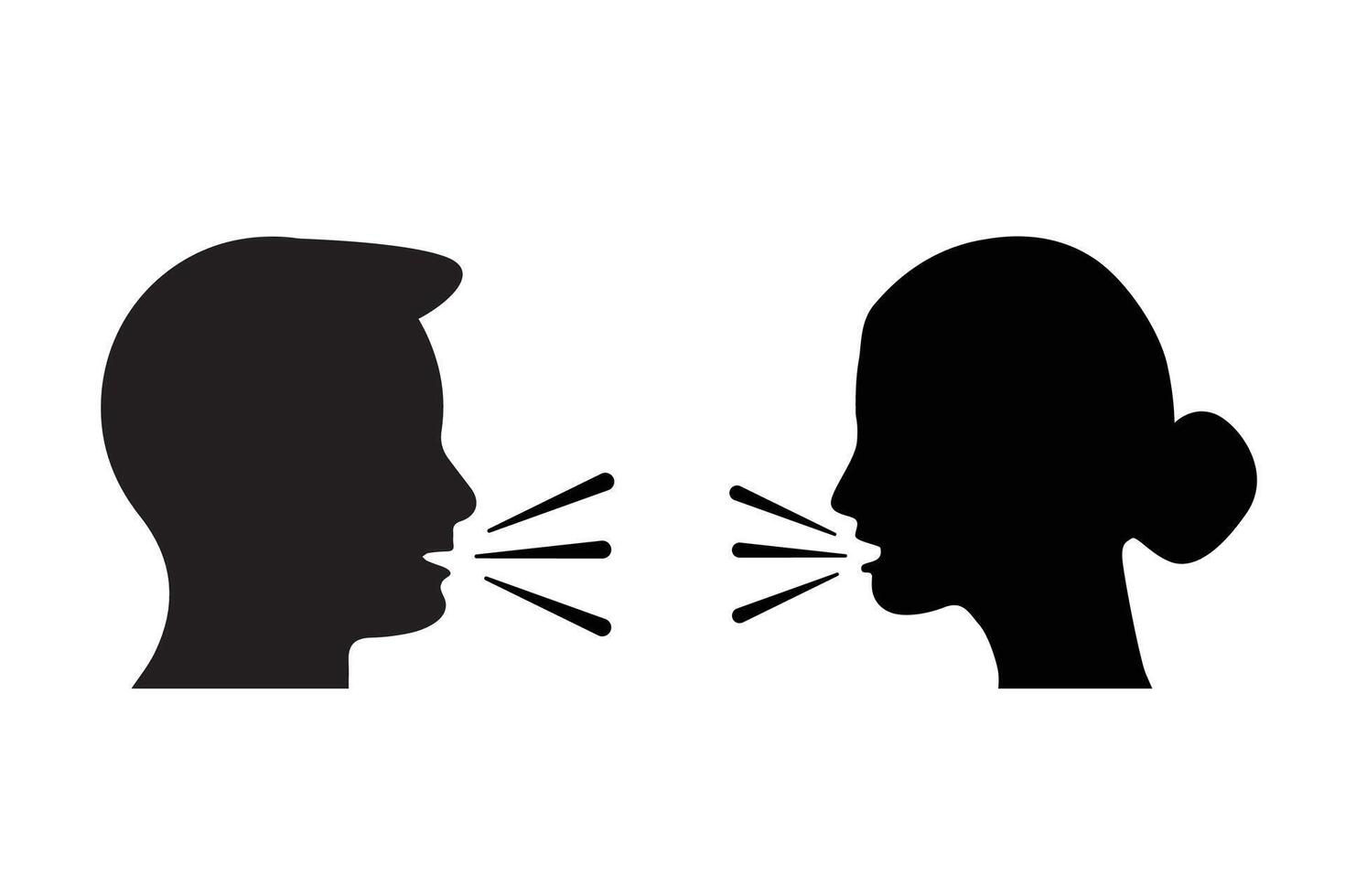 a woman and a man talking. Talk Silhouette Icon. People Face Head in Profile Speak Pictogram. Person Conversation Speech Icon. vector