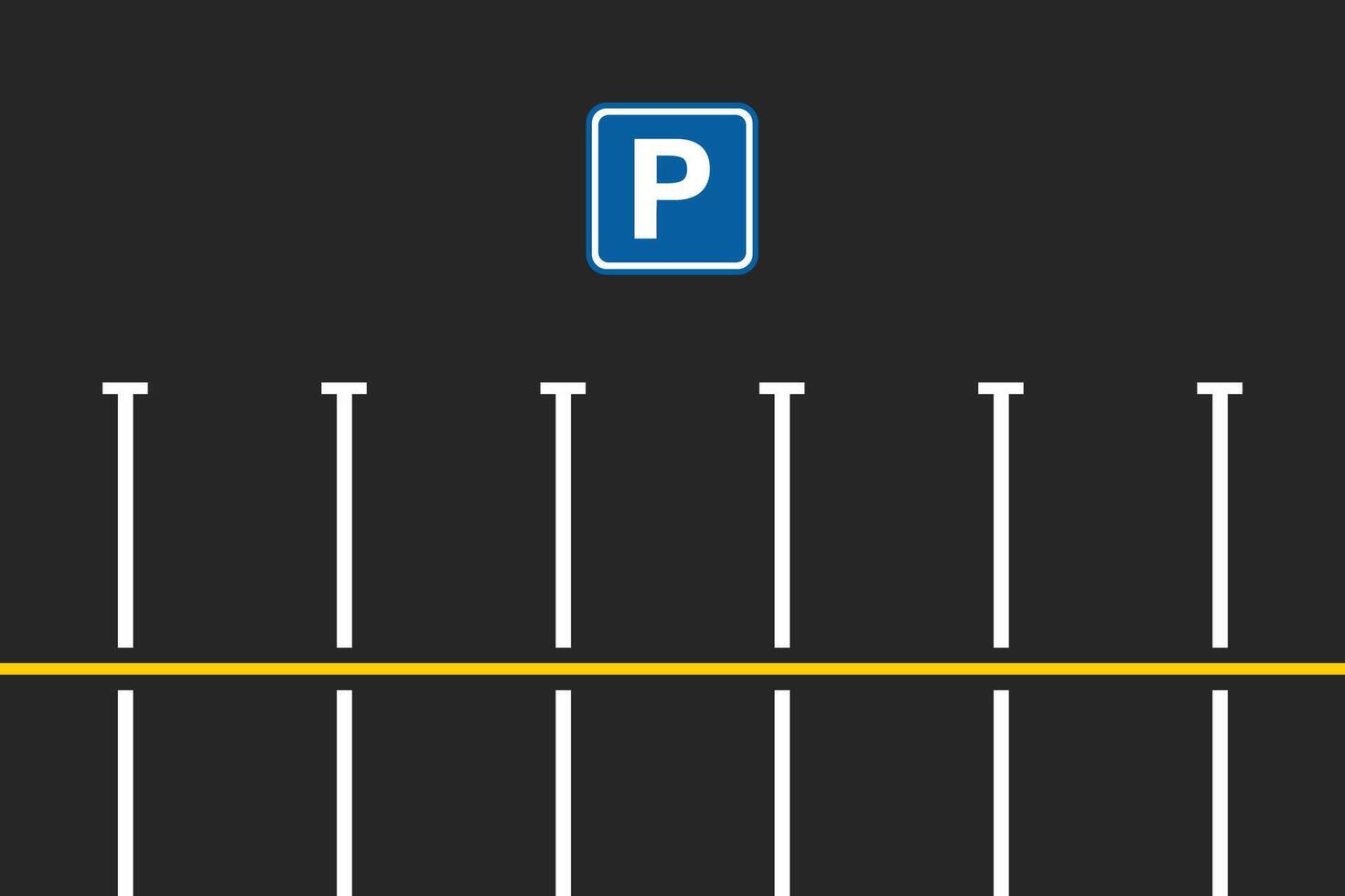 Parking area with empty spaces for cars. Asphalt surface with parking sign, top view. vector