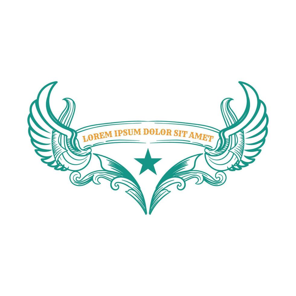 Vintage Retro Wings with Ribbon Border Frame Royal Badge Emblem Stamp Label Logo Design vector