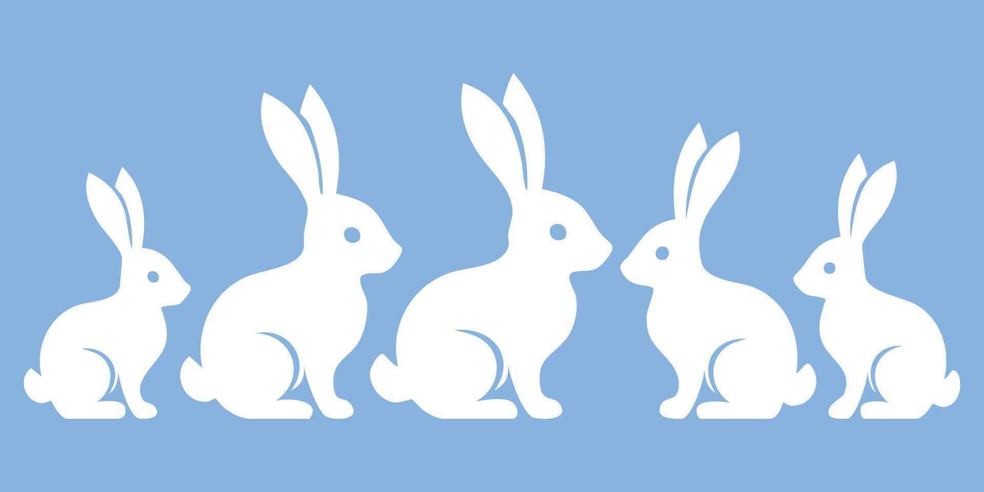 Flat easter bunnies collection silhouette vector