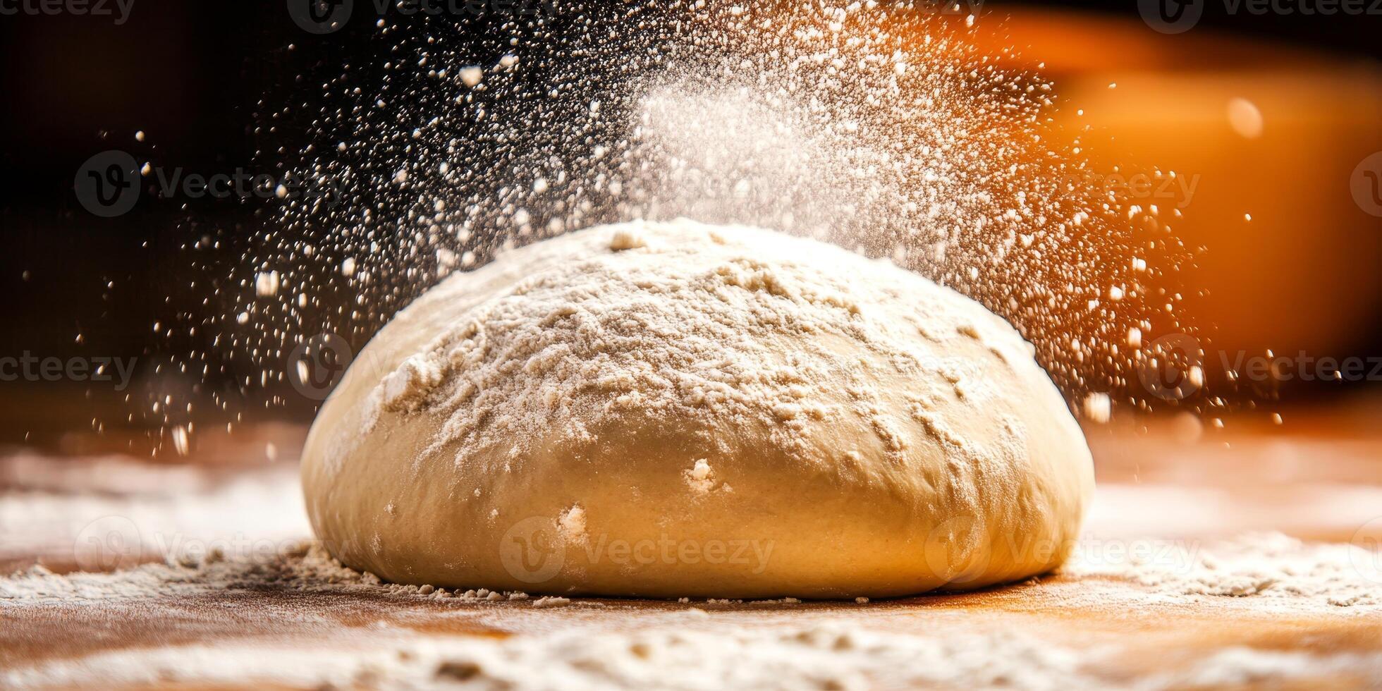 A ball of dough is being sprinkled with flour photo