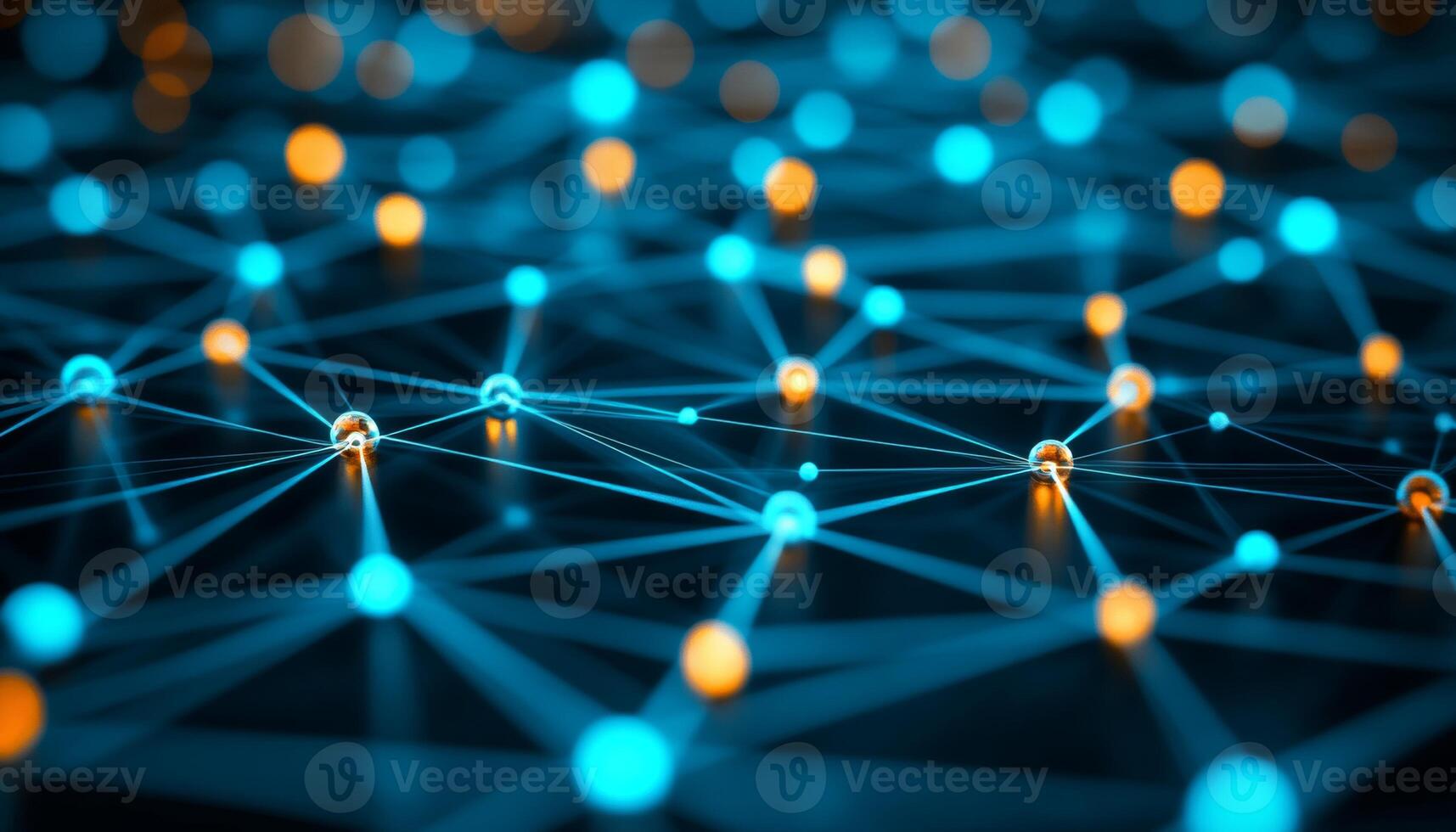 Glowing Network Abstract, Symmetrical Design, Geometric Pathways, Cyan and Orange on Dark Background photo