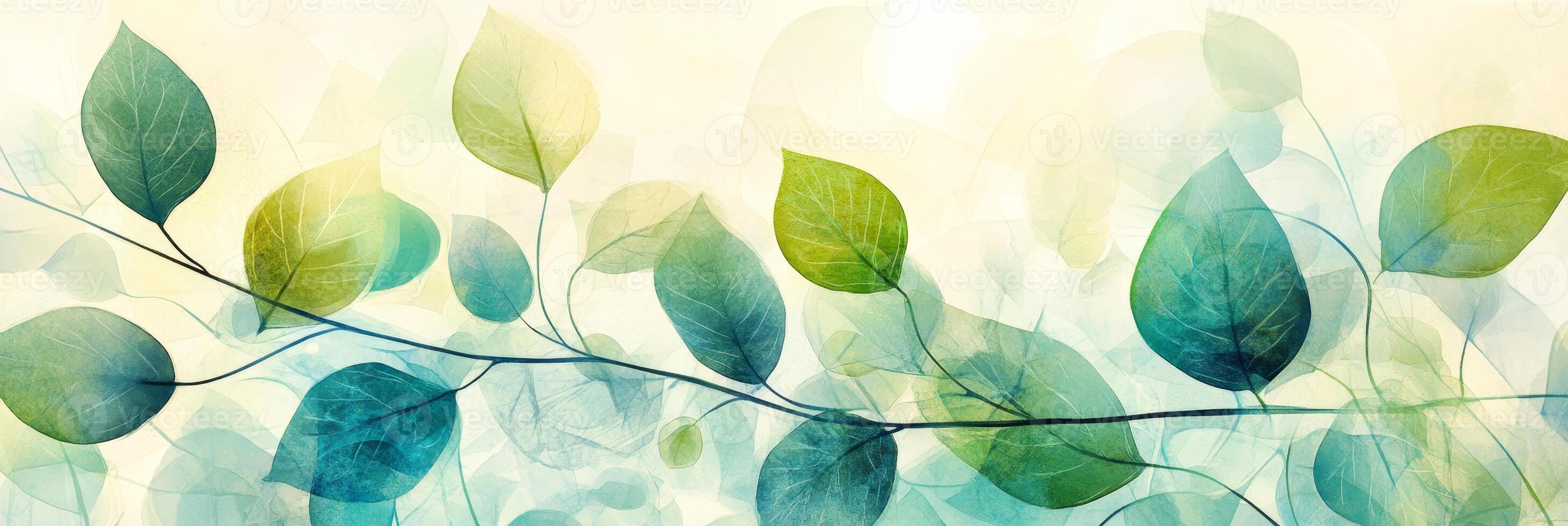 Dreamy Nature Background With Blue, Green Translucent Leaves, Ideal For Wellness, Spa photo