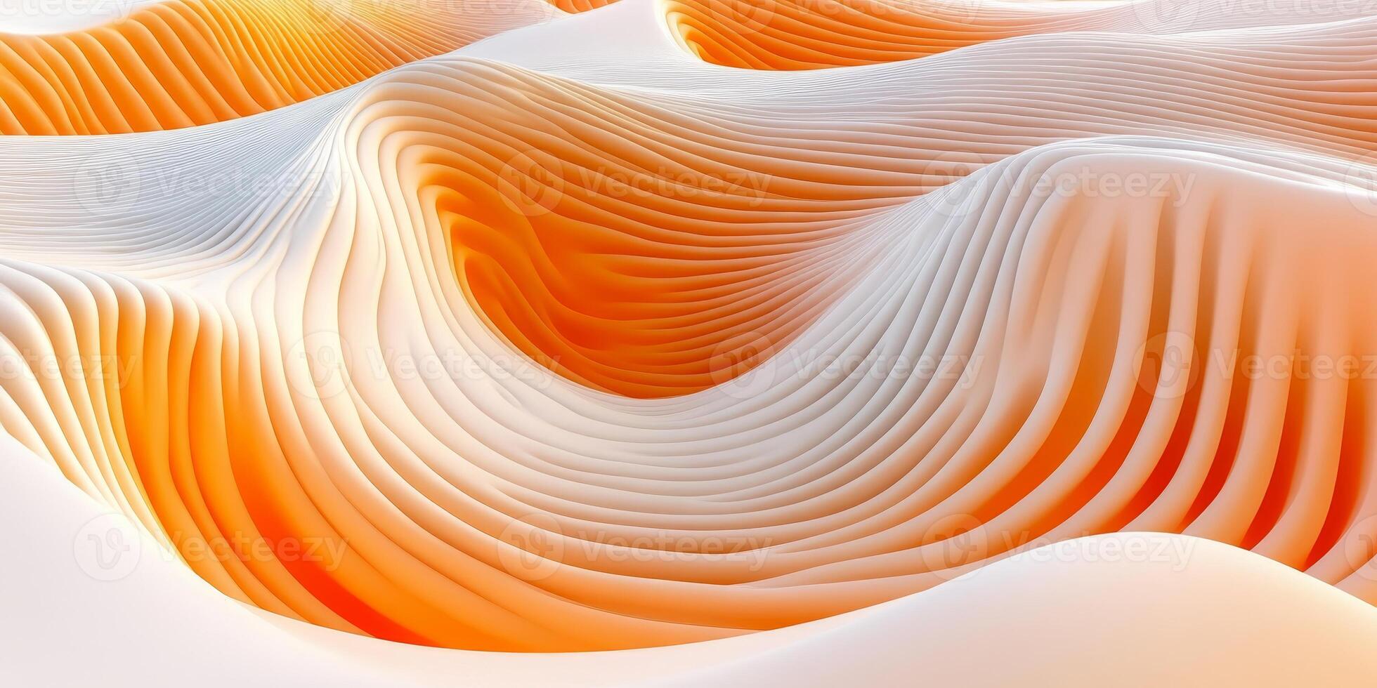 Abstract Orange and White Wavy Lines Background, 3D Rendered Minimalistic Digital Art photo