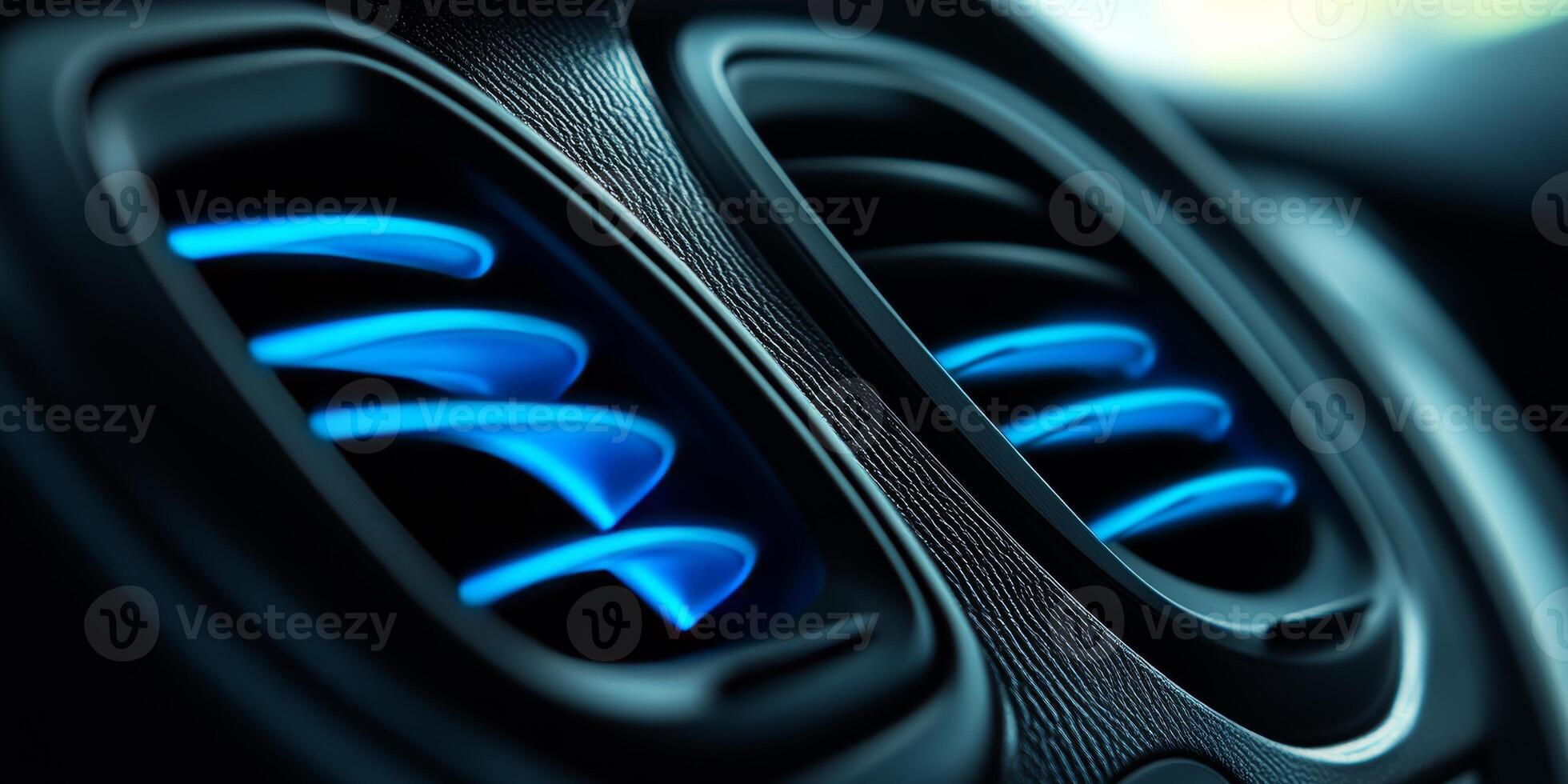 Closeup Of Glowing Car Ventilation Grille With Shallow Depth Of Field. Automotive Design Image. photo