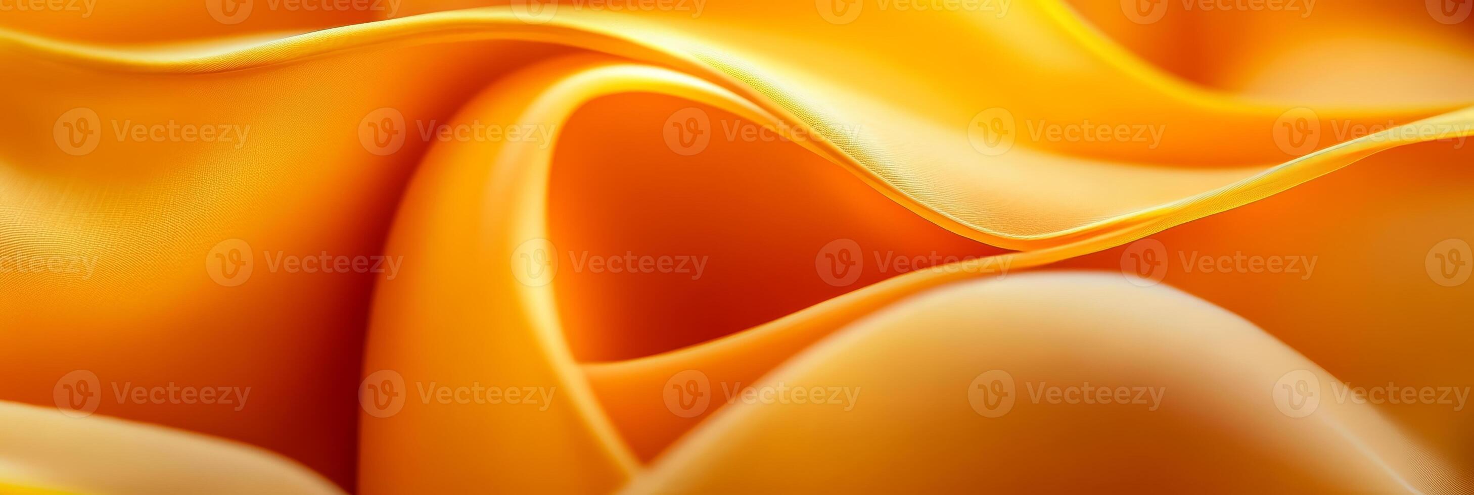 Abstract Background Golden Silk Fabric, Smooth Elegant Wavy Drapery, Satin Texture, 3D Render. photo