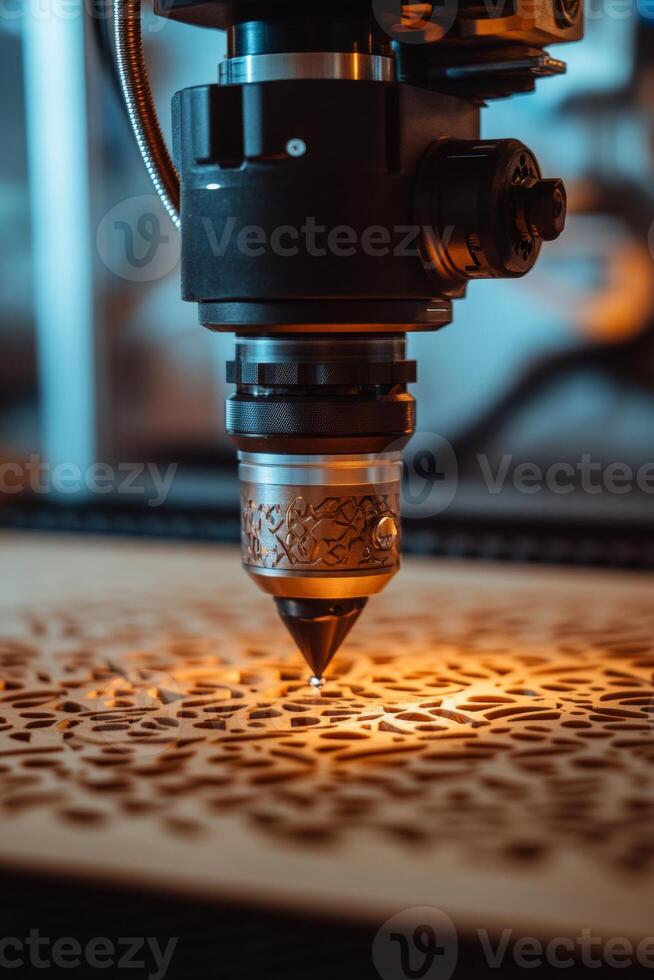 CNC Router Carving Intricate Pattern in Wood, Woodworking and Precision Engraving in Action photo