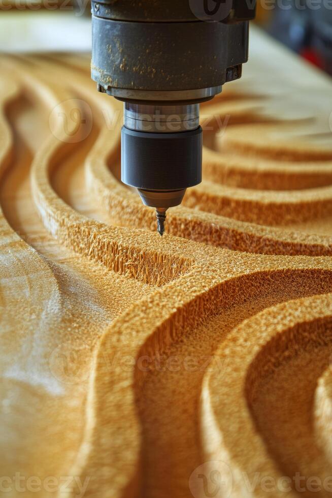 A cnc milling machine is cutting wood photo