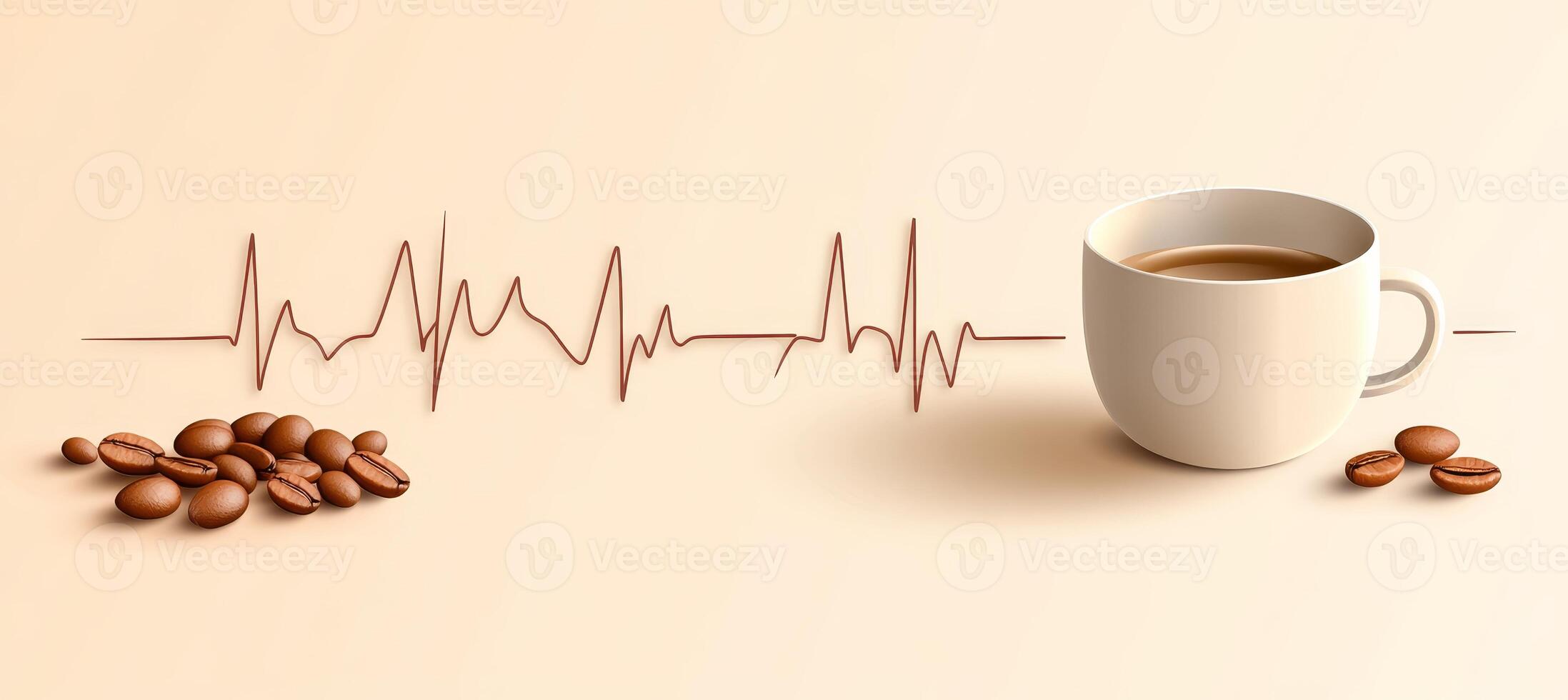 Coffee Beans Forming An EKG Heart Rate Line Along With A Coffee Cup, Minimalist Health Concept photo