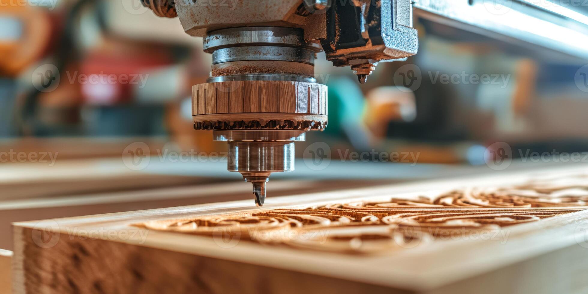 CNC Router Carving Intricate Patterns in Wood Precision Manufacturing Technology in Action photo