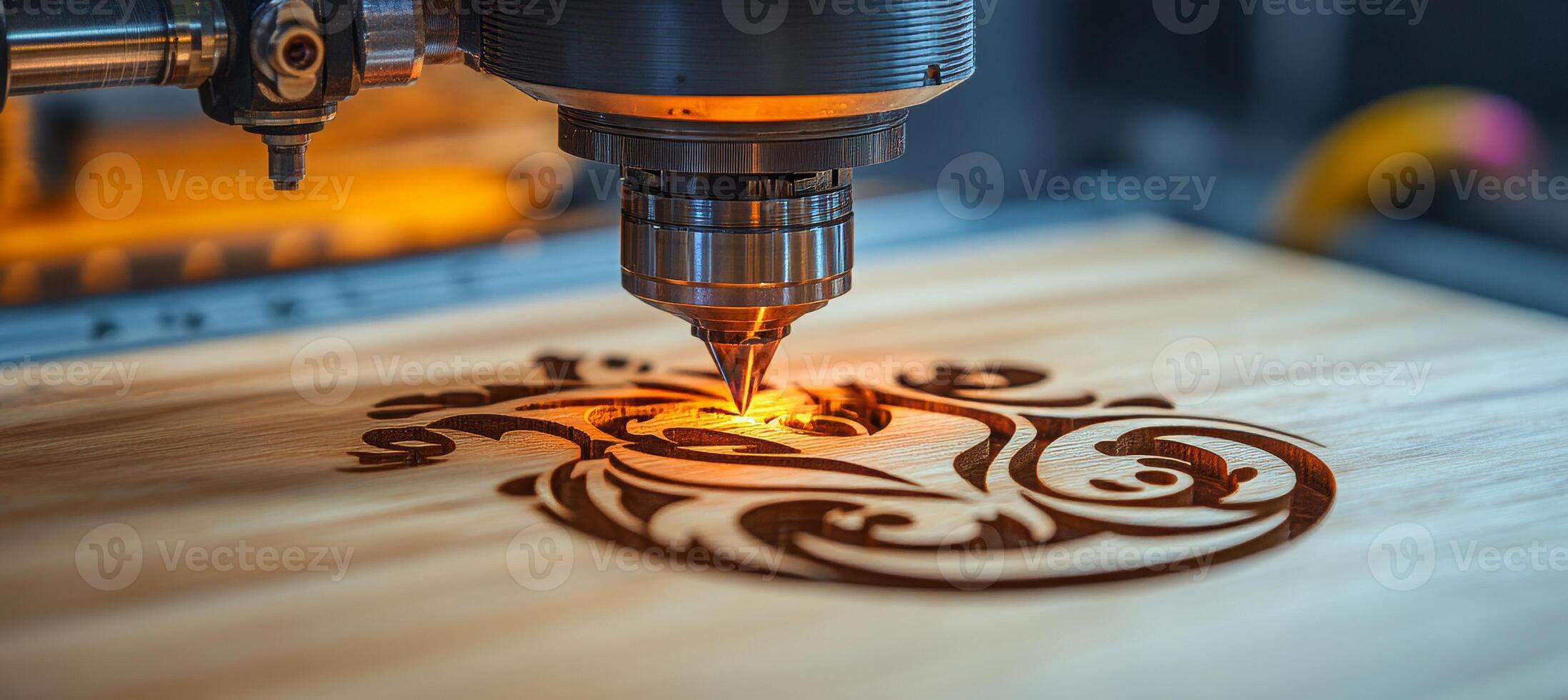 A cnc machine cutting a wooden piece with a dragon design photo