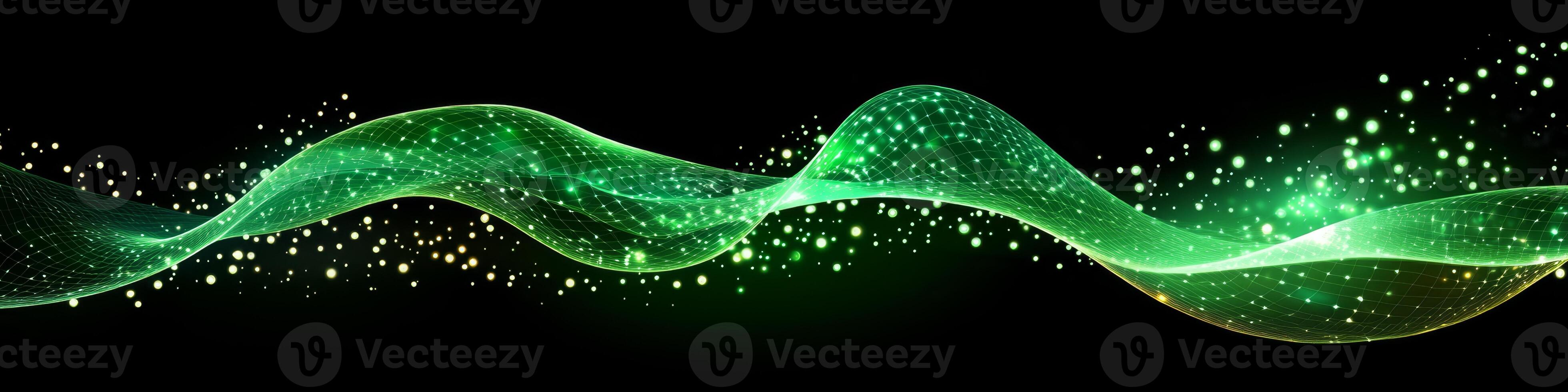 Jade And Lime Wave Of Light With Scattering Glitter, Graphics On A Black Background photo