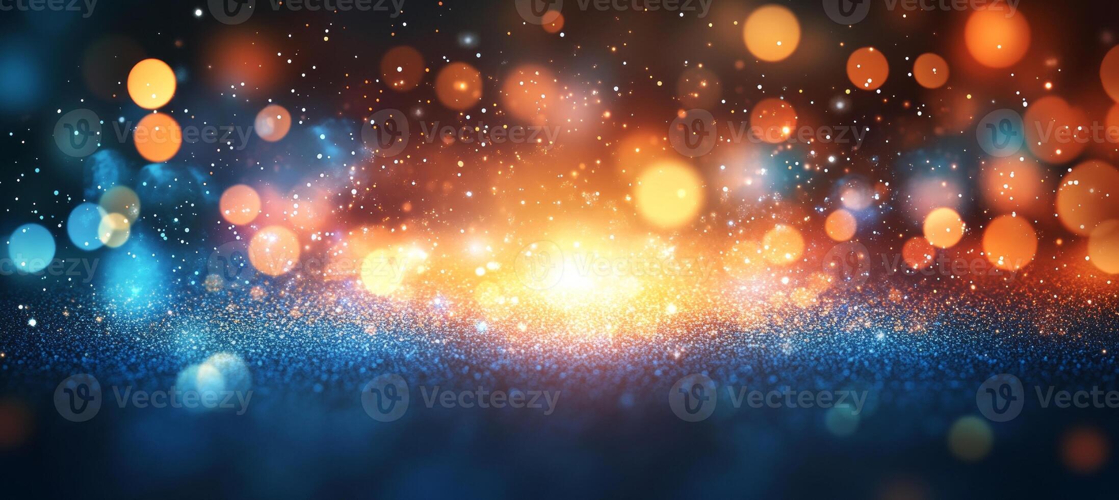 Blue and Orange Festive Glitter Background with Bokeh Lights for Celebrations and Design photo
