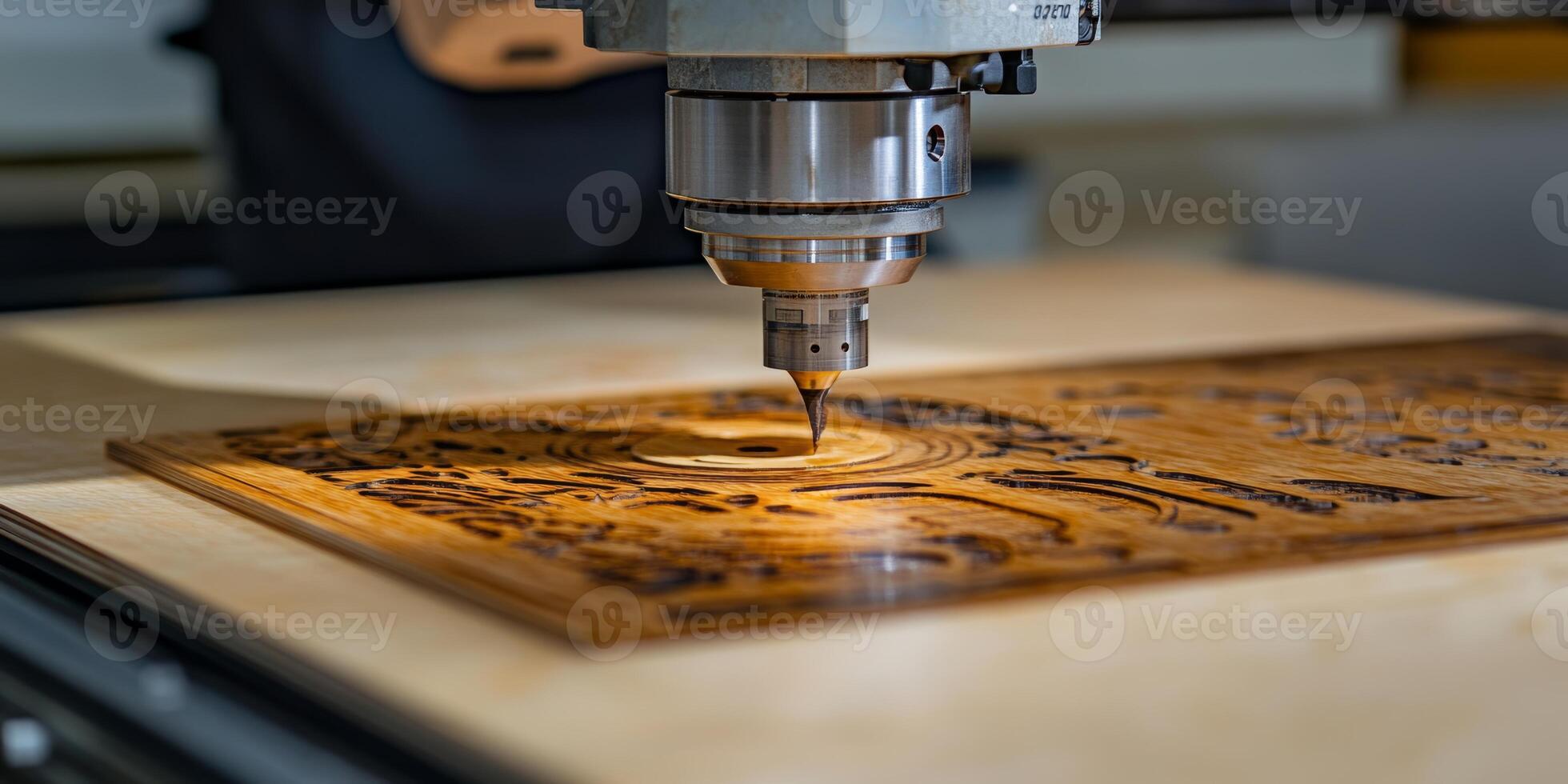 CNC Router Cutting Intricate Design in Wood, Demonstration of Technological Advancement photo