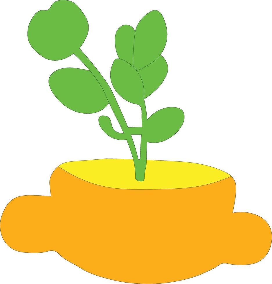 A green plant in tea cup art illustration on a white background vector