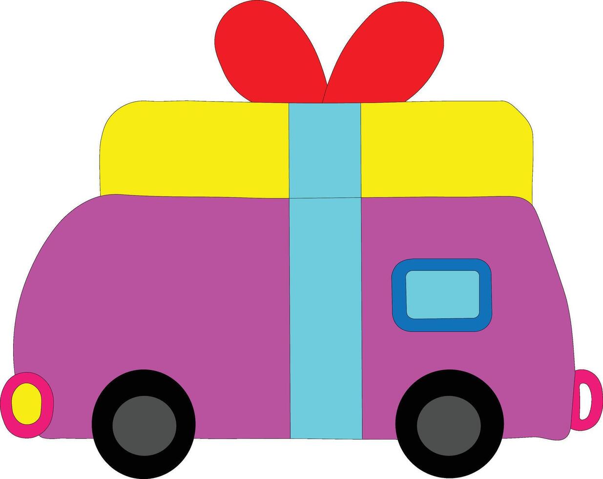 A purple camper with a gift box on top vector