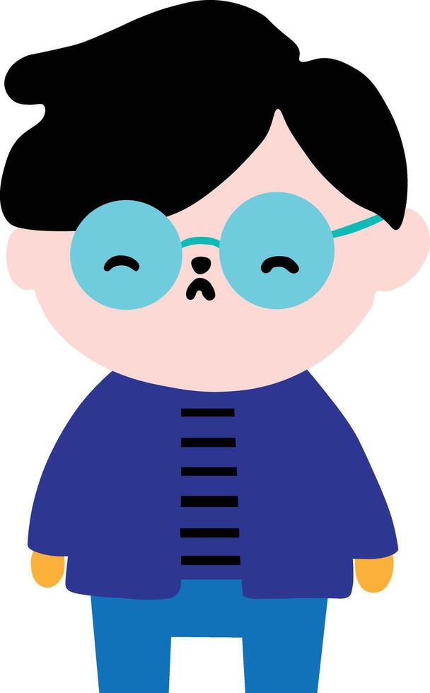 A cartoon boy wearing glasses and a blue sweater vector