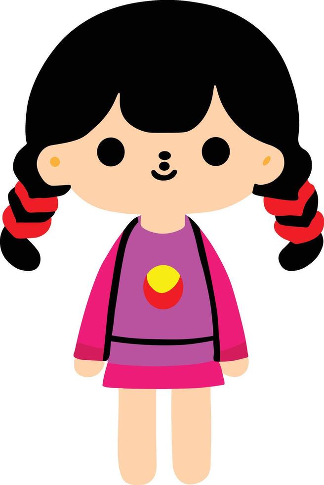 A cartoon girl with black hair and a purple dress vector
