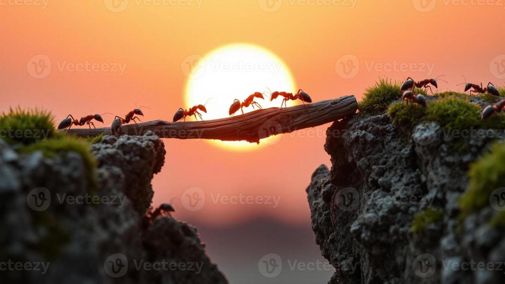 A group of ants are crossing a bridge photo