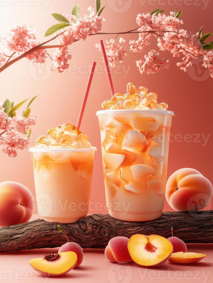 Two cups of a drink with ice and an orange slice in the middle photo