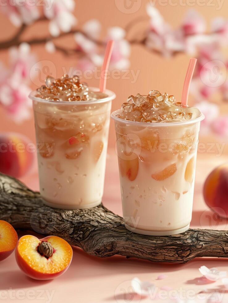 Two cups of a drink with ice and an orange slice in the middle photo