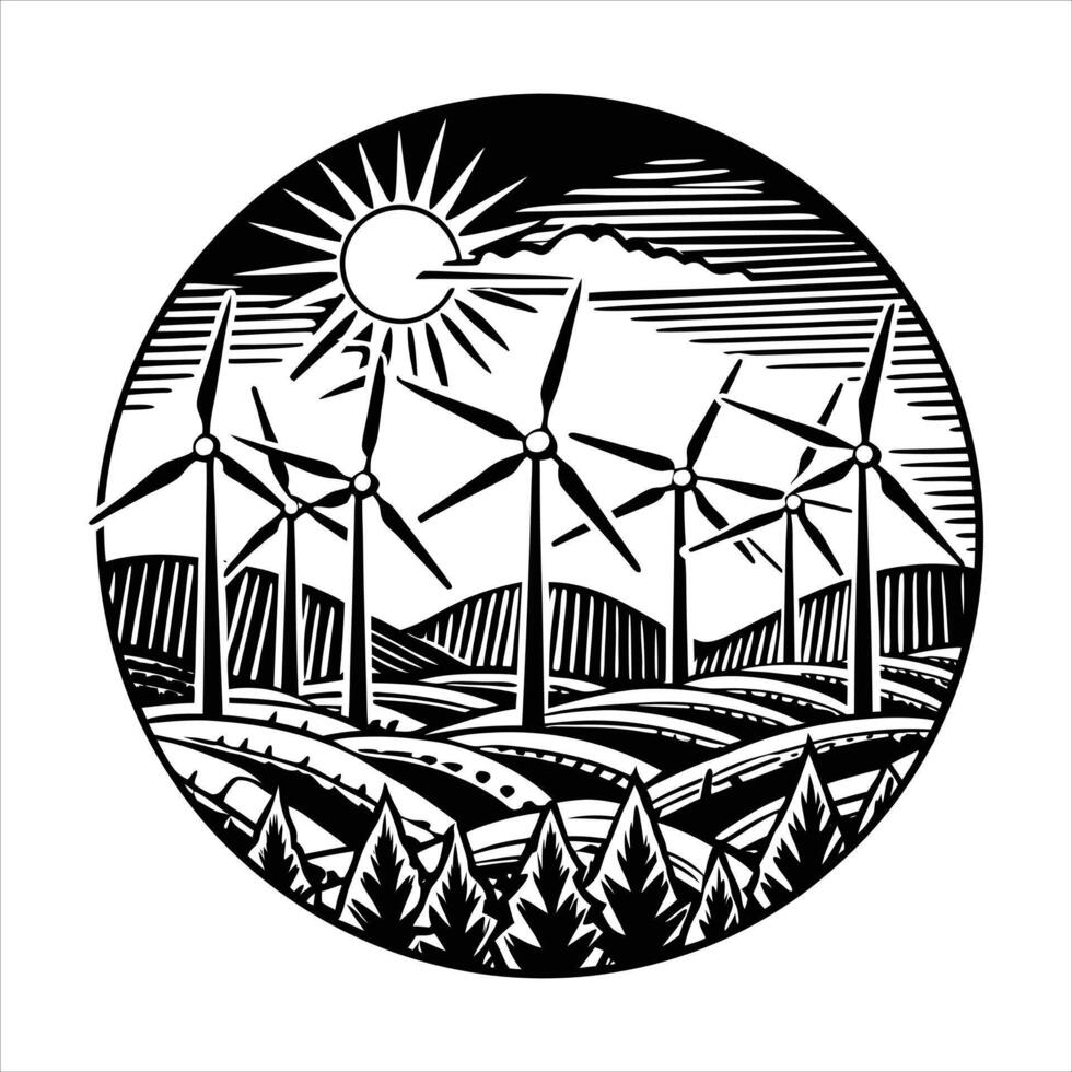 Wind Turbines Sunrise vector