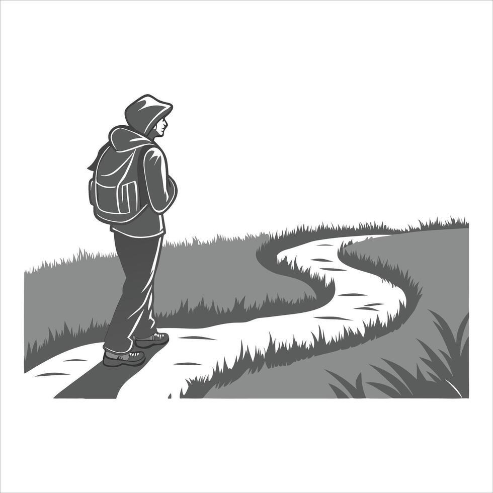 Silhouette Boy With School Bag vector