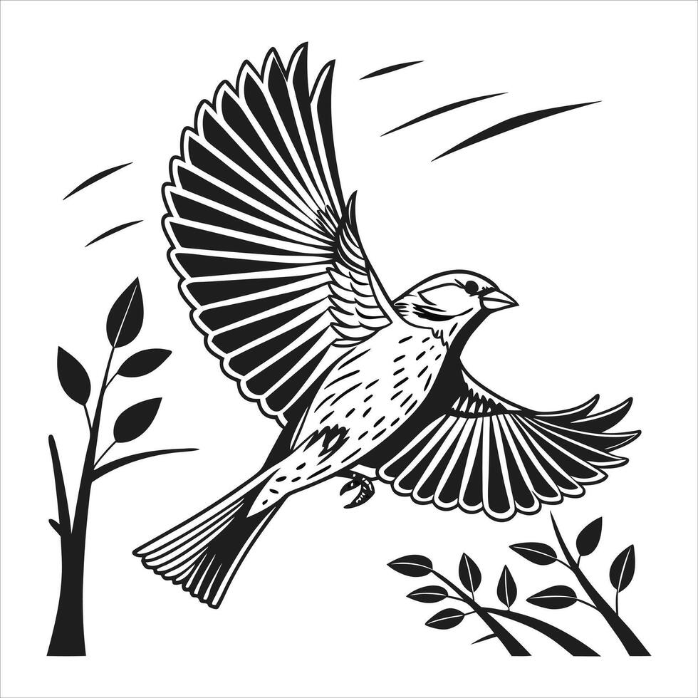 Finch Flying With Wing vector